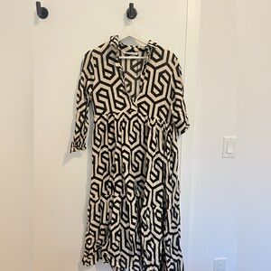 Zara black and off white long flowy dress with buttons up front.